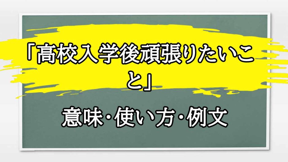 「高校入学後頑張りたいこと」の例文と意味・使い方をビジネスマンが解説