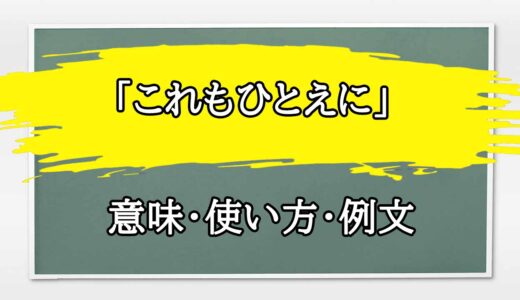 「これもひとえに」の例文と意味・使い方をビジネスマンが解説