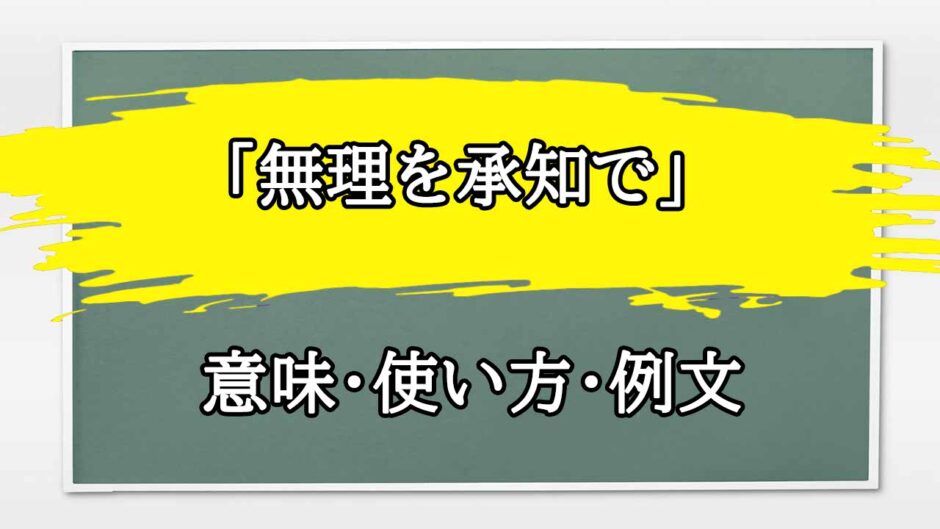 「無理を承知で」の例文と意味・使い方をビジネスマンが解説